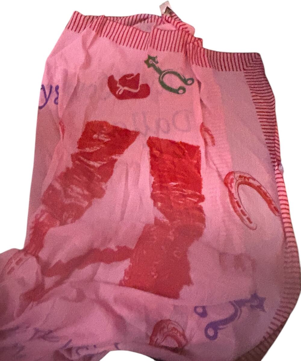 Raj 100% Cotton Scarf, Pink And Red with Cowboy Motif With Dallas Accents, NWT